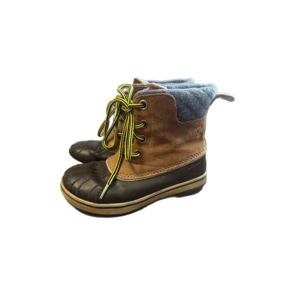 Sorel Waterproof Duck Boots Kids Brown Suede Leather Good Insulated Winter